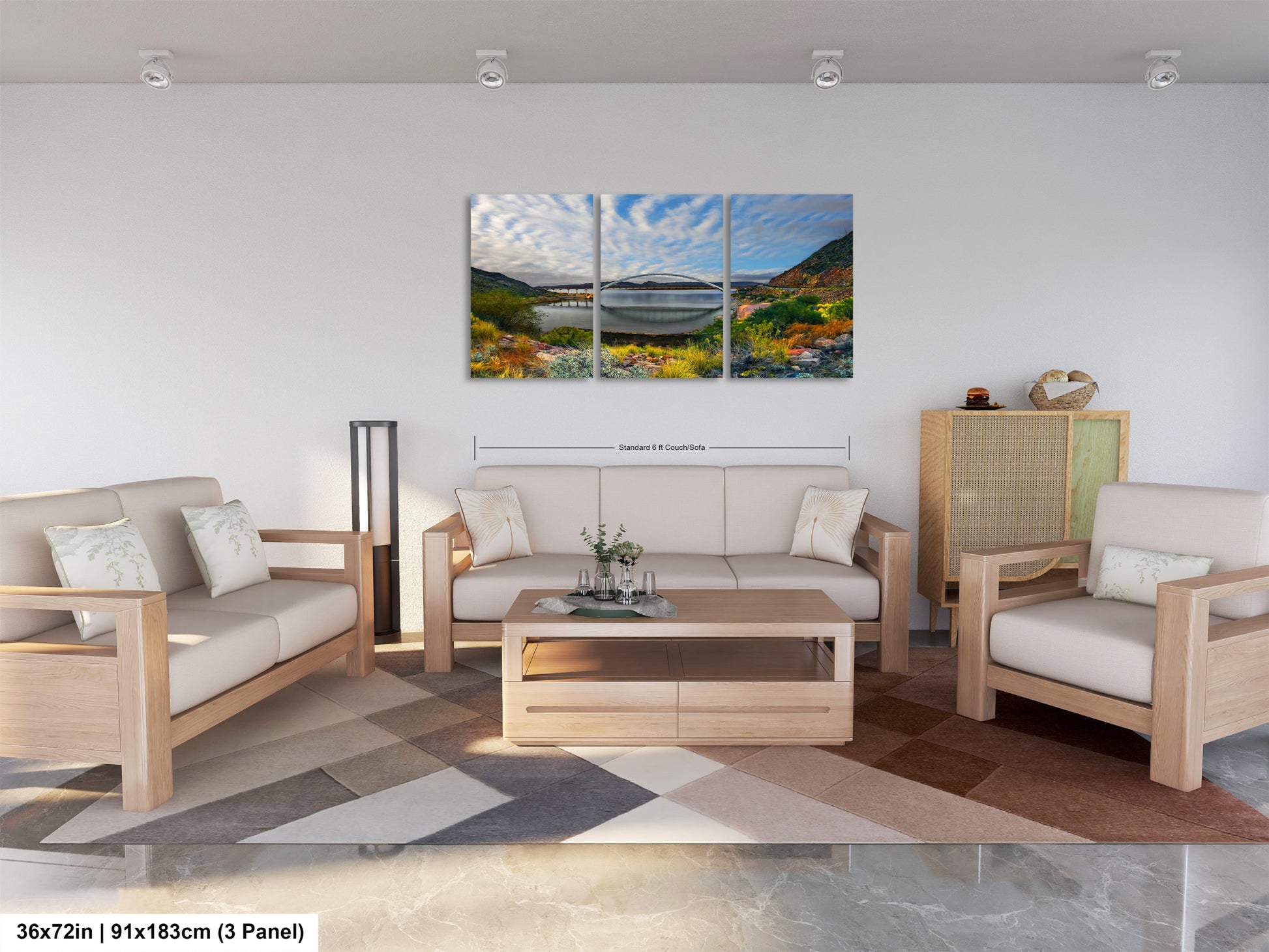 a living room filled with furniture and a painting on the wall