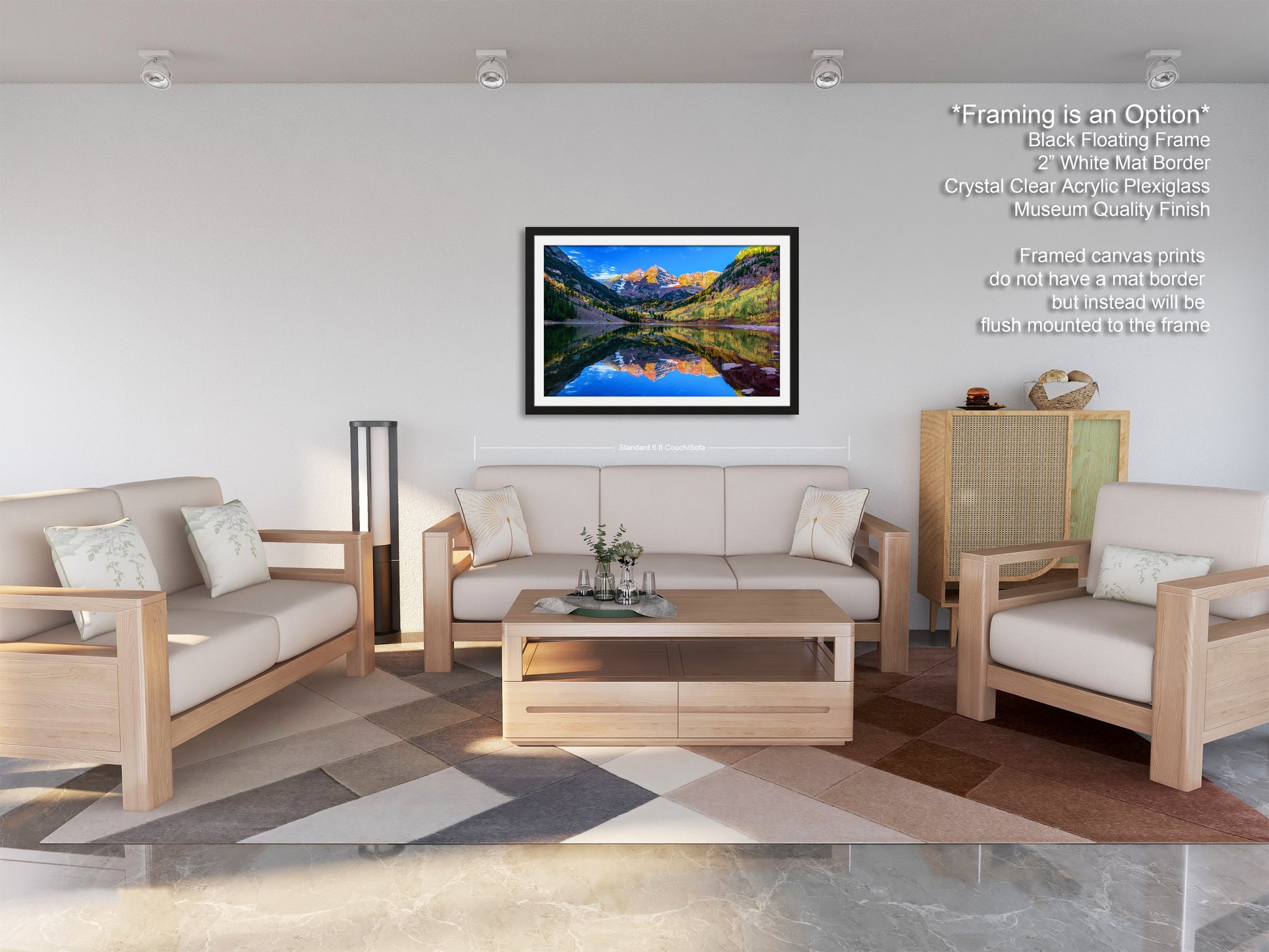 a living room filled with furniture and a painting on the wall