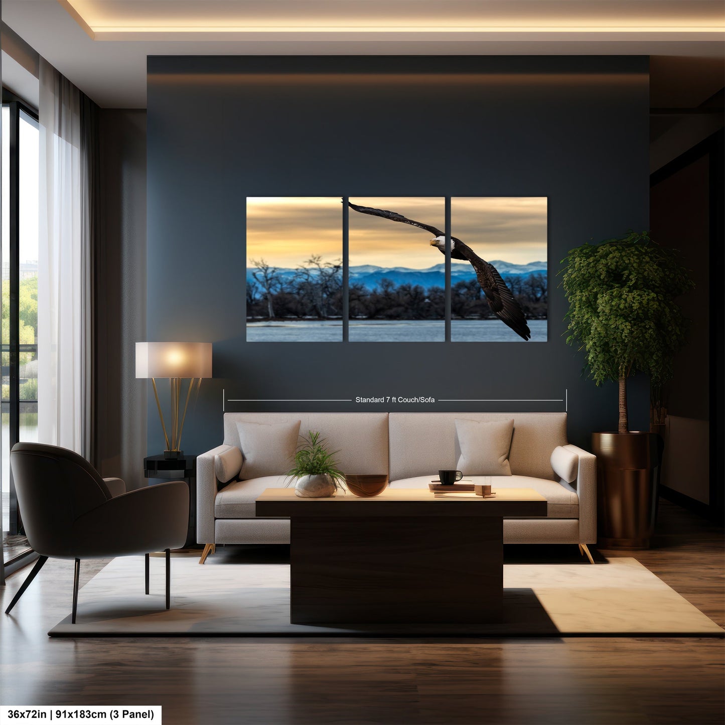 a living room filled with furniture and a painting on the wall