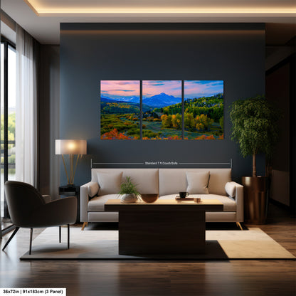 a living room filled with furniture and a painting on the wall