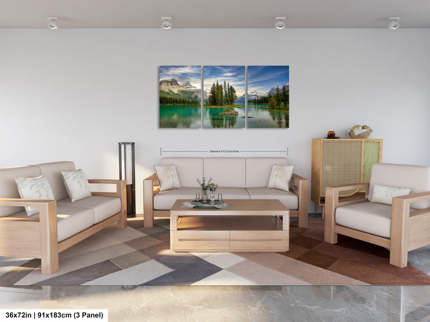 a living room filled with furniture and a painting on the wall