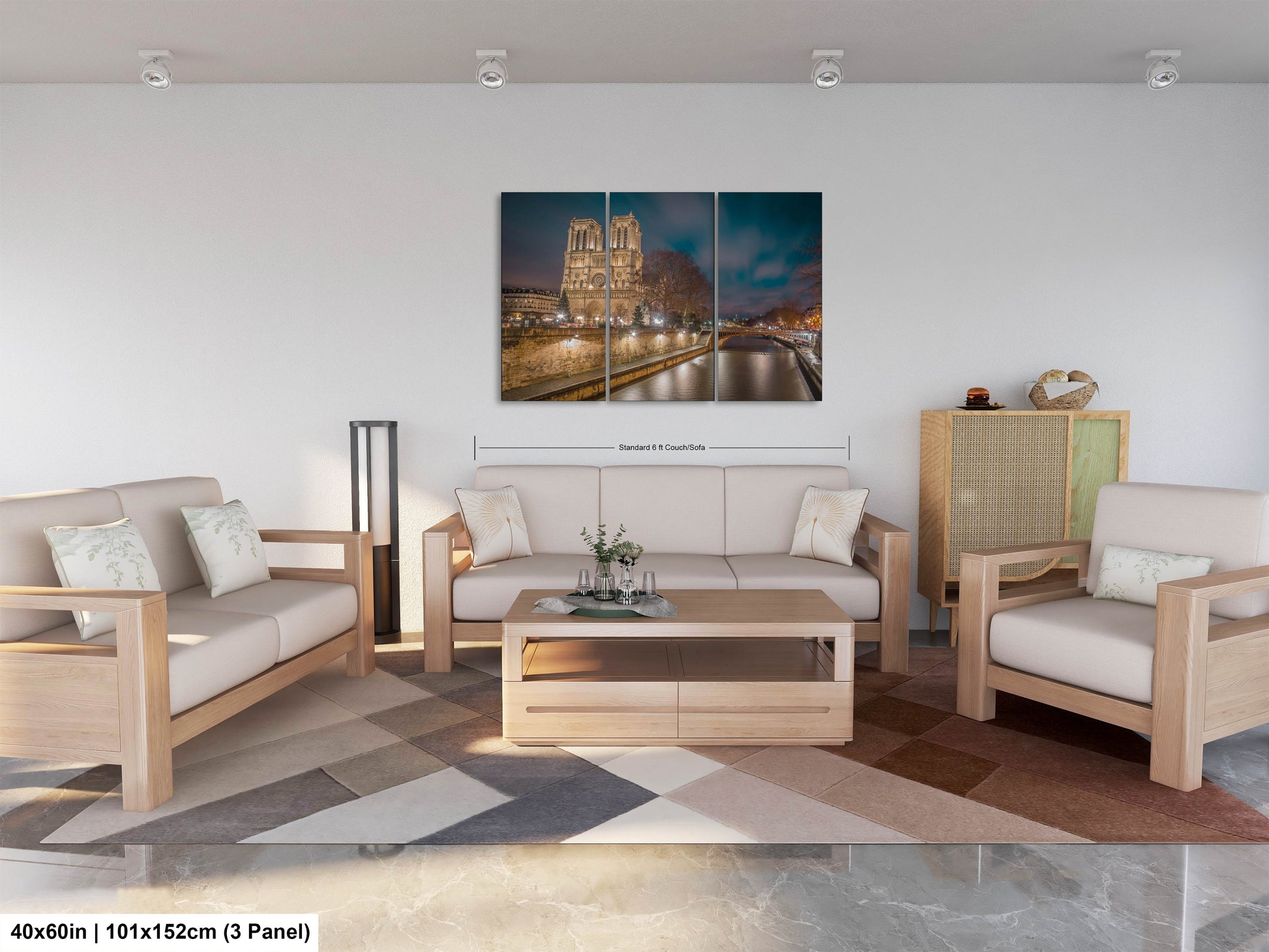 a living room filled with furniture and a painting on the wall