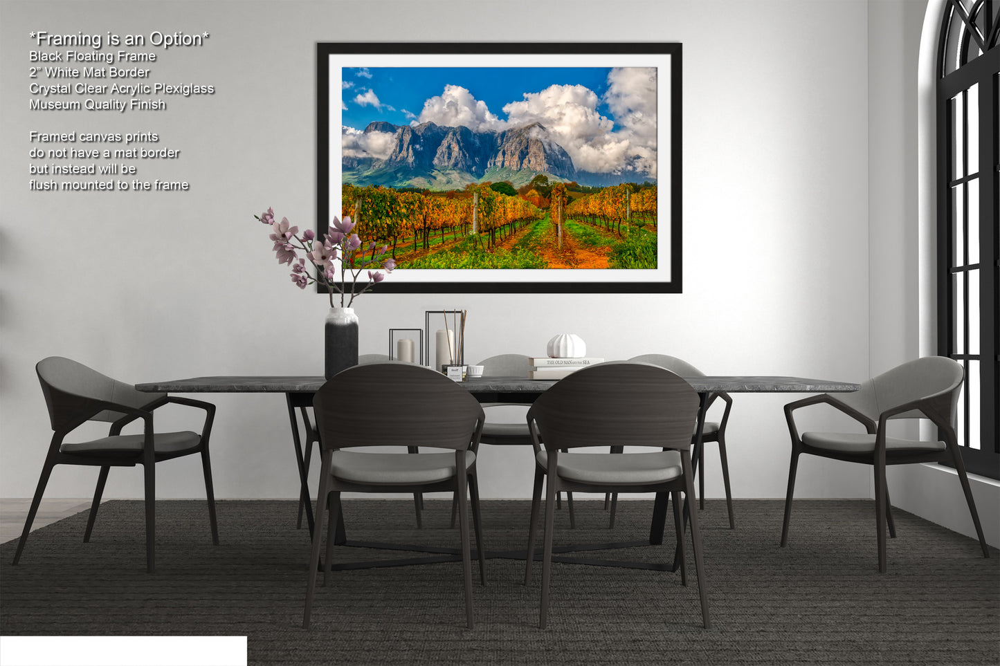 a picture of a dining room with a table and chairs