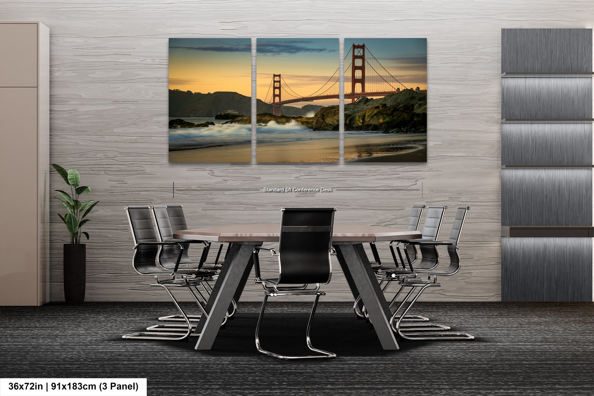 a dining room table with a view of the golden gate bridge