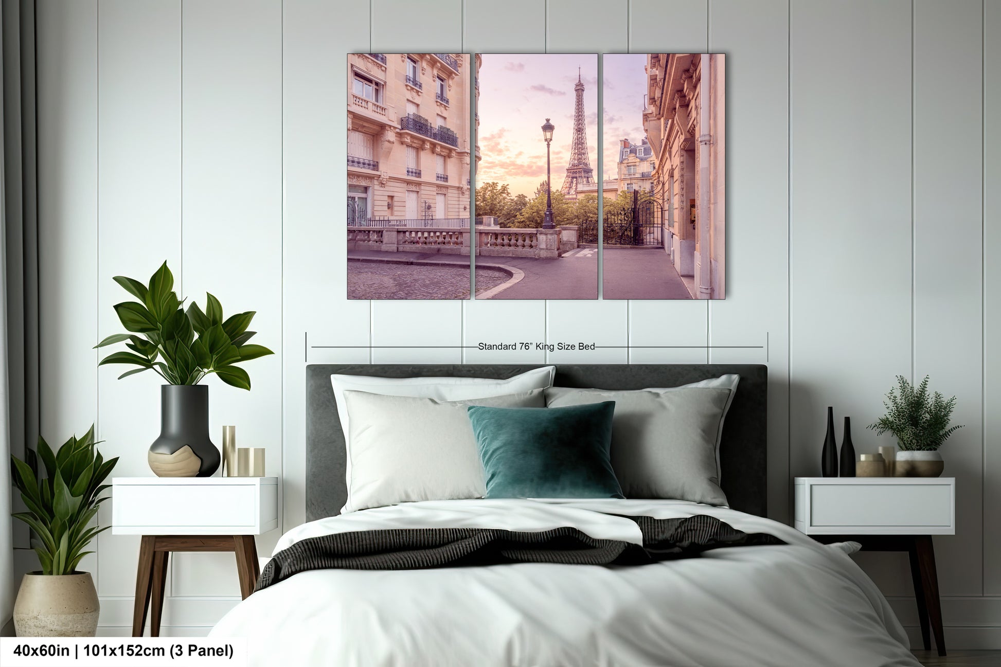 a bedroom scene with focus on the bed