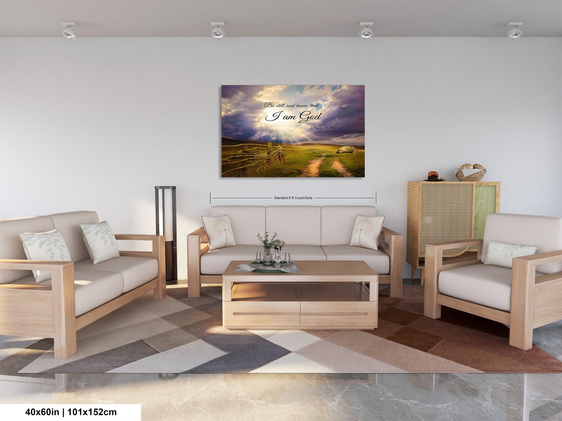 a living room filled with furniture and a painting on the wall