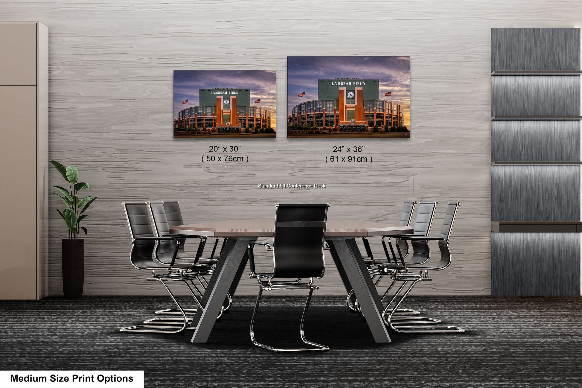 a table with chairs and a picture of a building