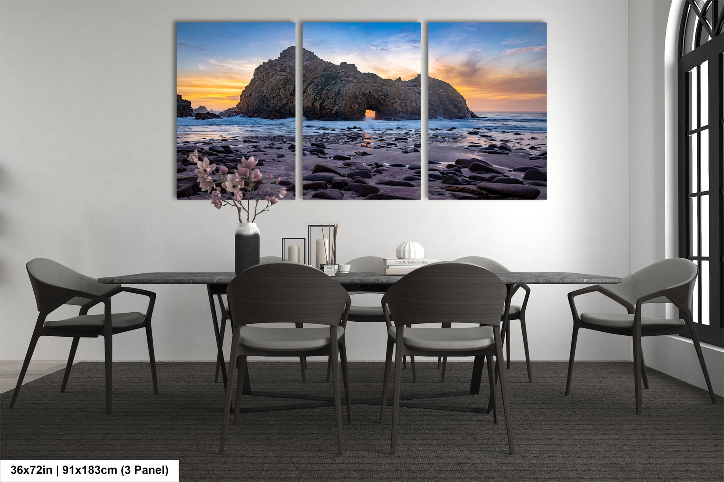 a dining room with a table and chairs