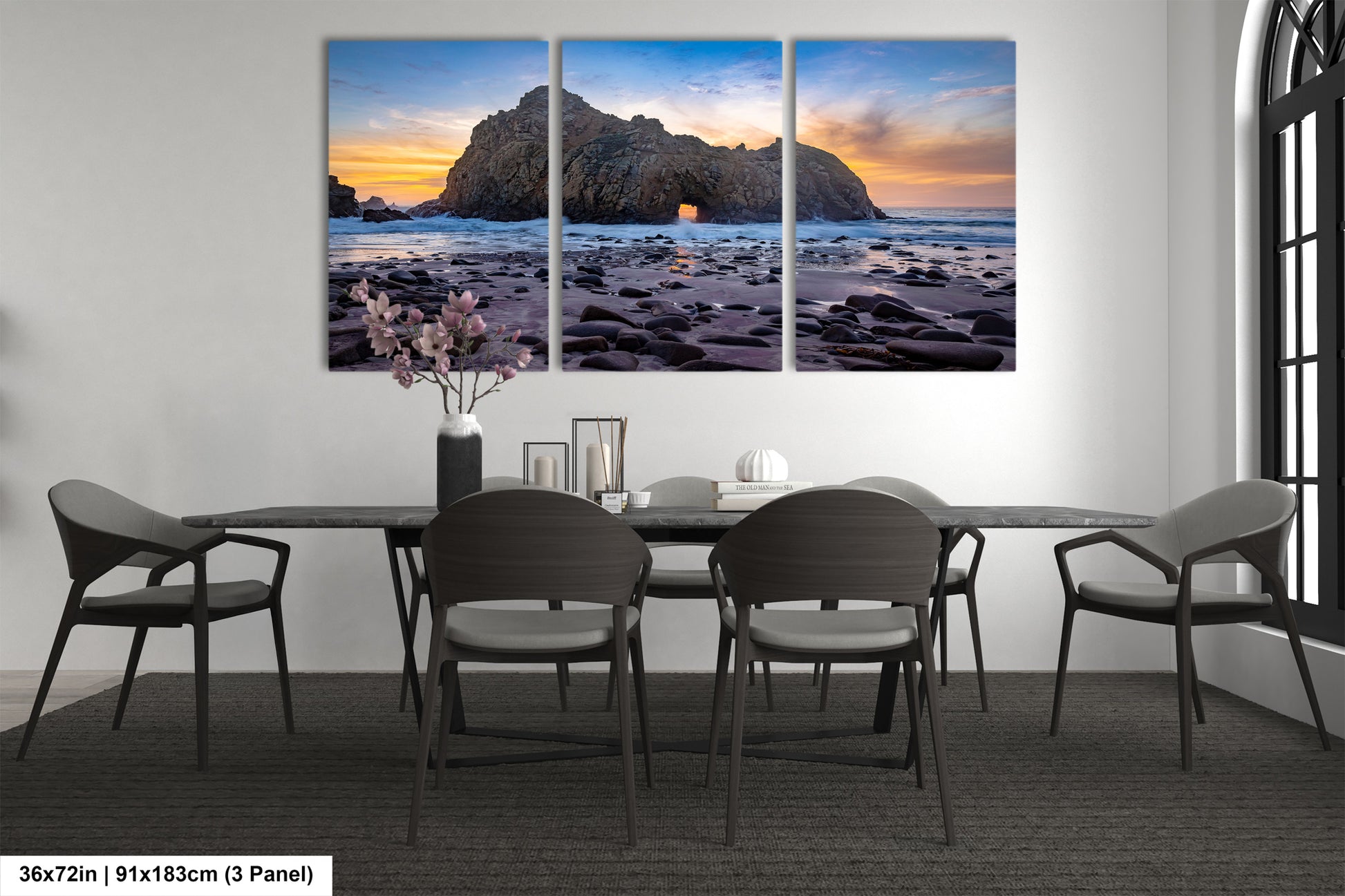 a dining room with a table and chairs