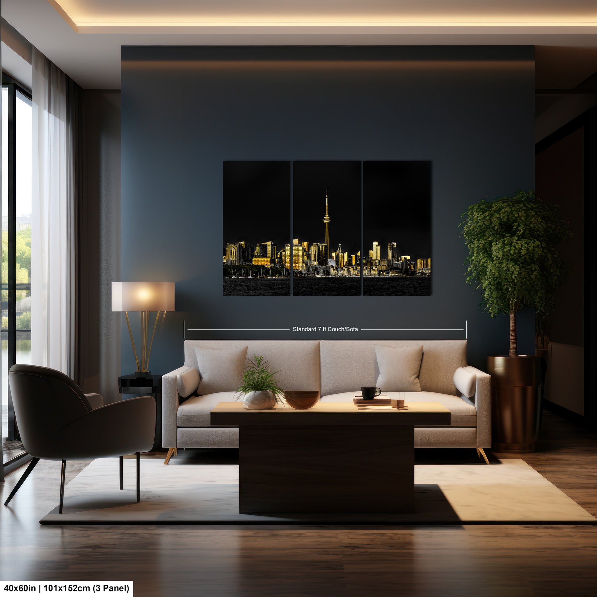 a living room filled with furniture and a painting on the wall