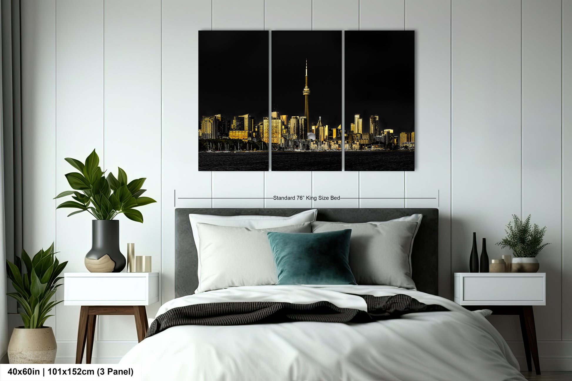 a picture of a city at night taken from a bed
