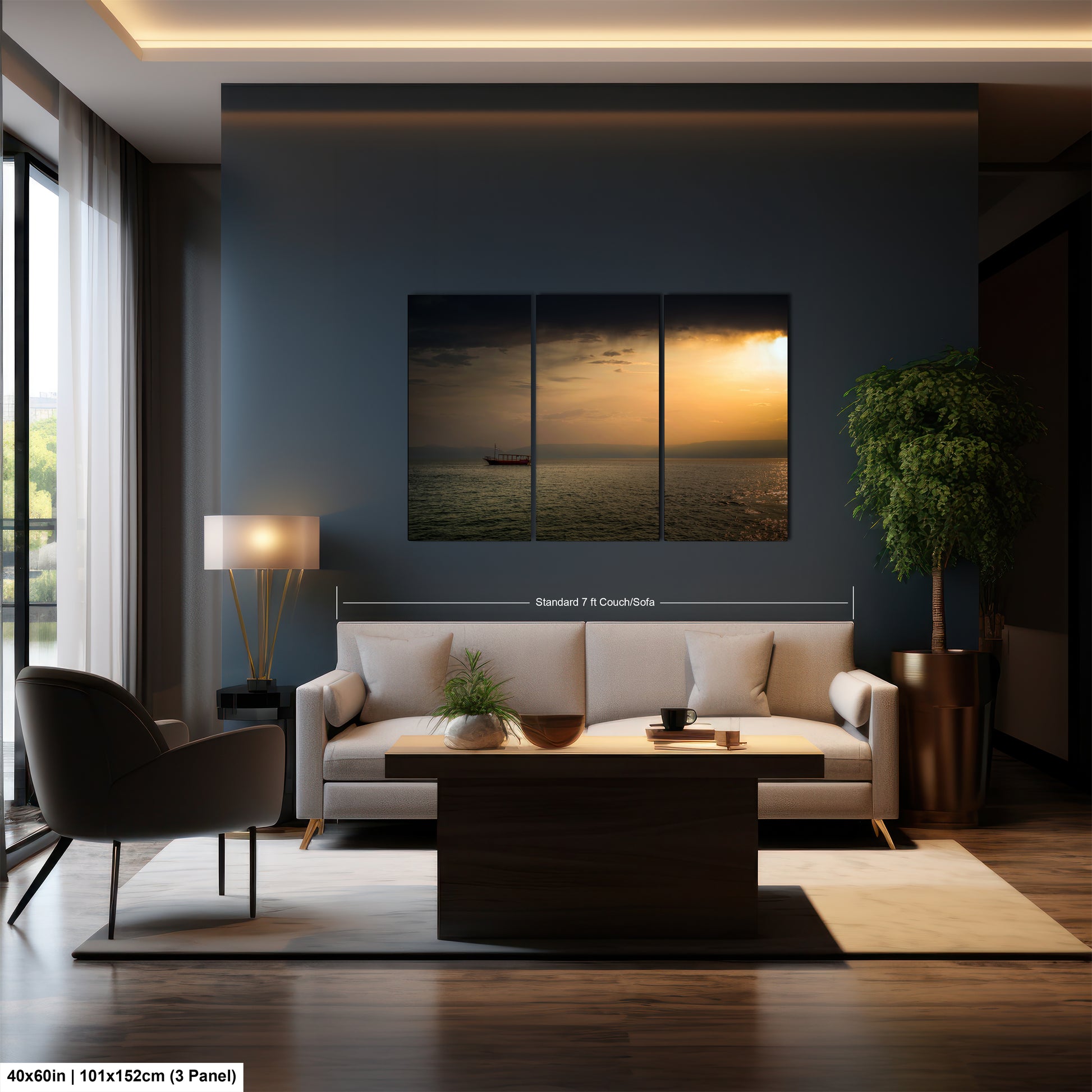 a living room filled with furniture and a painting on the wall