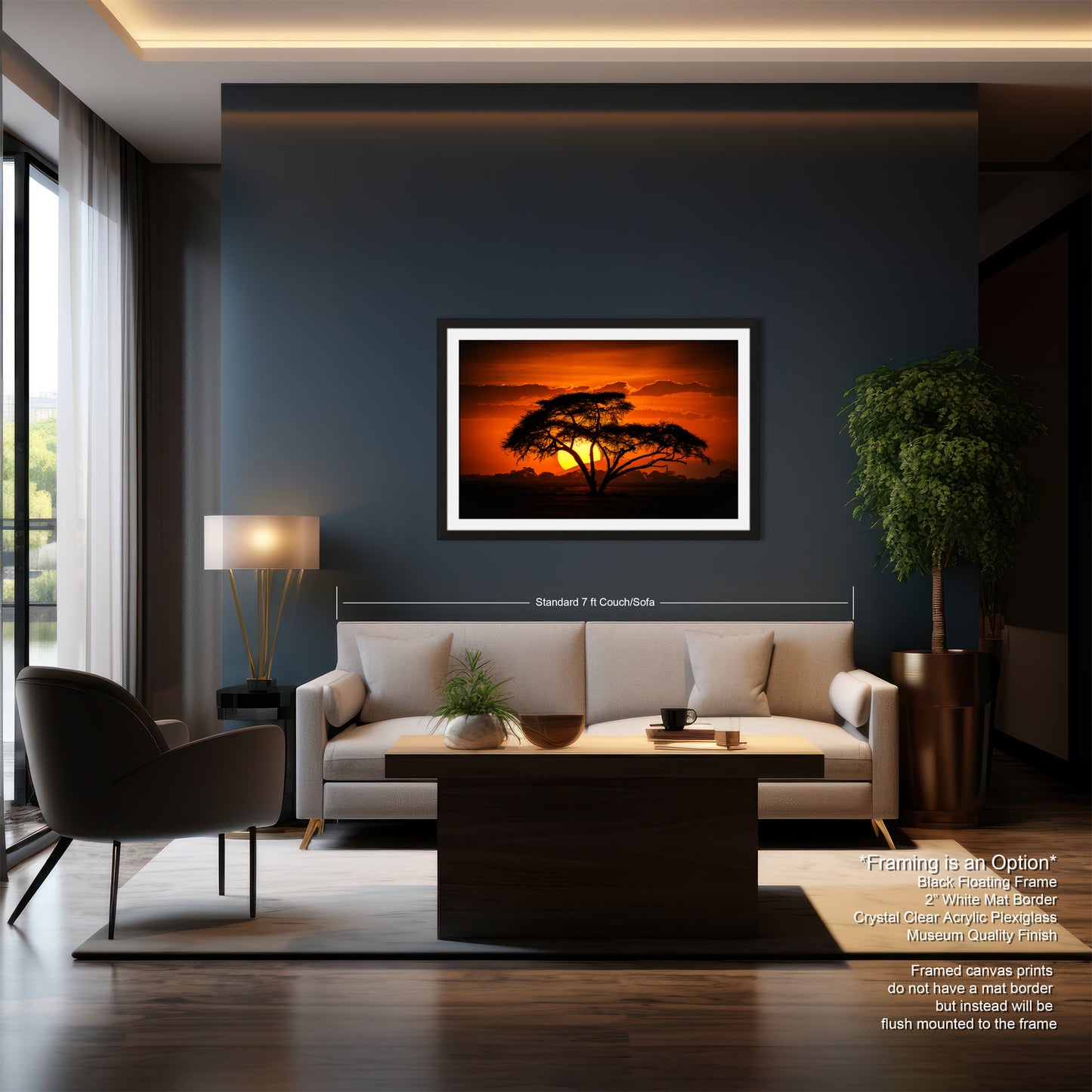 a living room filled with furniture and a painting on the wall