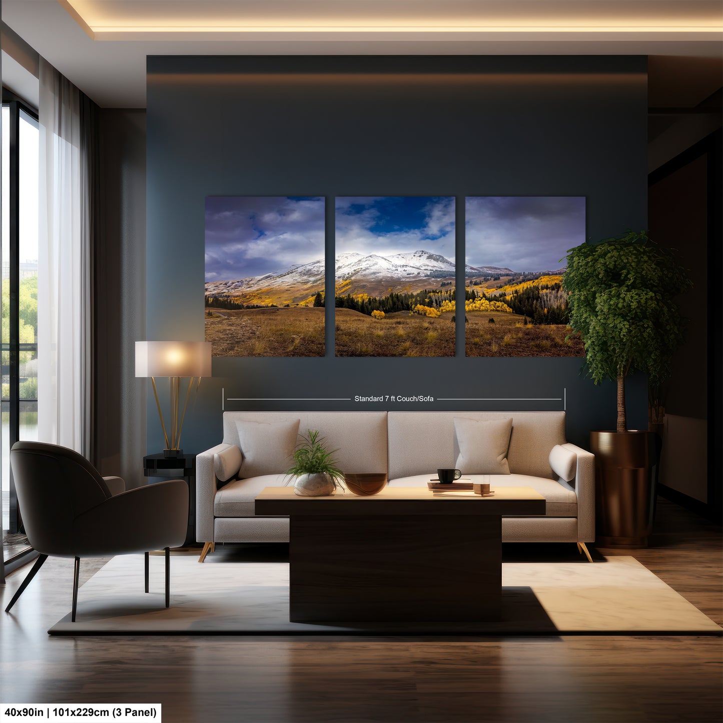 a living room filled with furniture and a painting on the wall