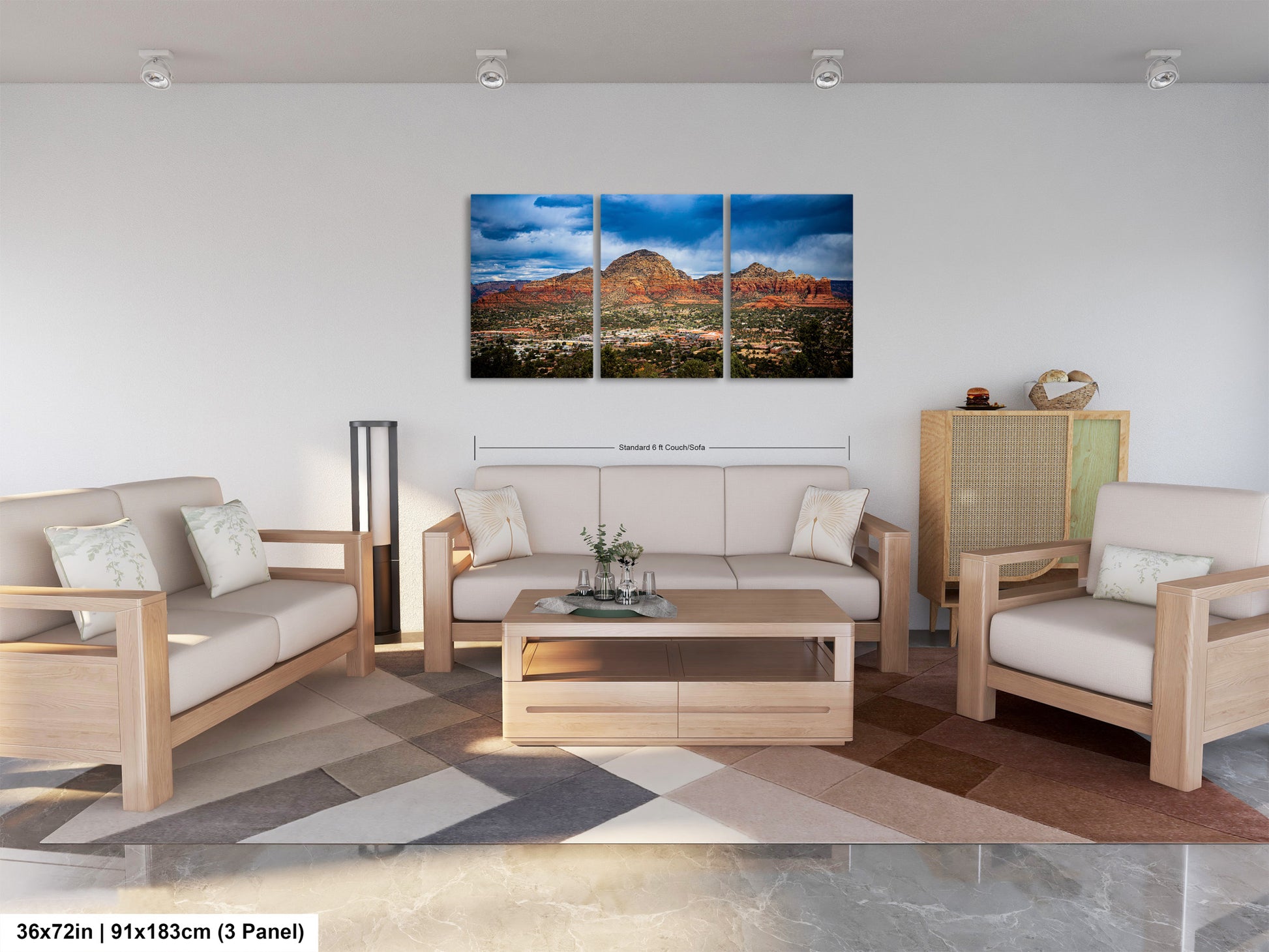 a living room filled with furniture and a painting on the wall