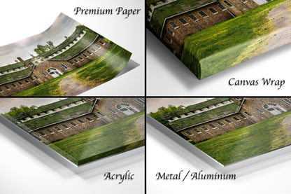 a series of photos of a building with a green roof