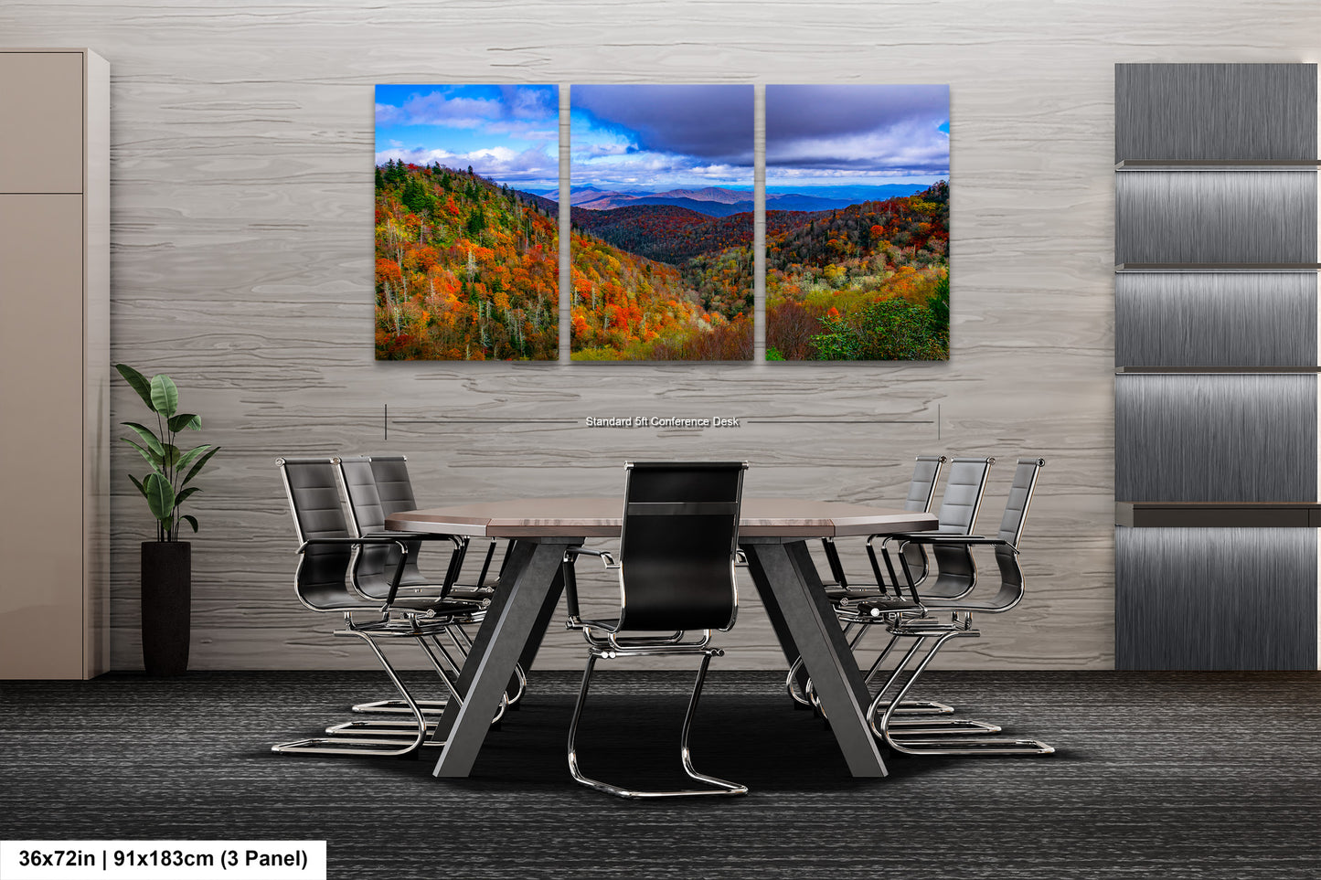 a dining room table with chairs and a painting on the wall