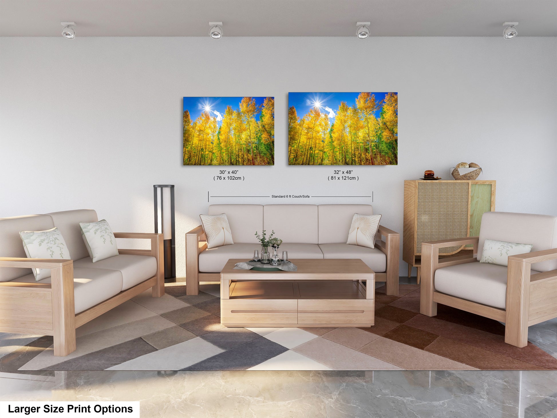 a living room filled with furniture and a painting on the wall