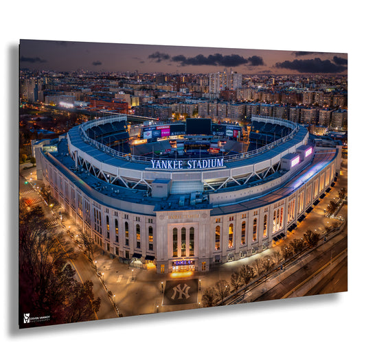 an aerial view of yankee stadium at night