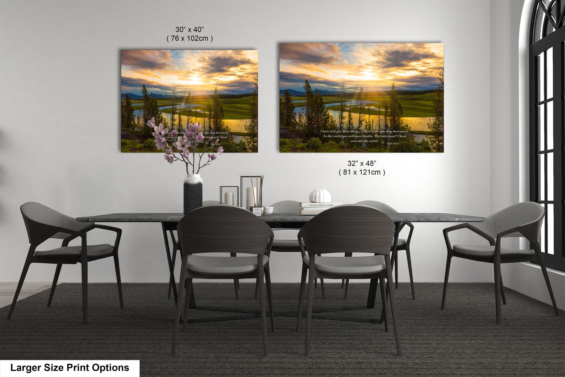 a dining room with a table and chairs