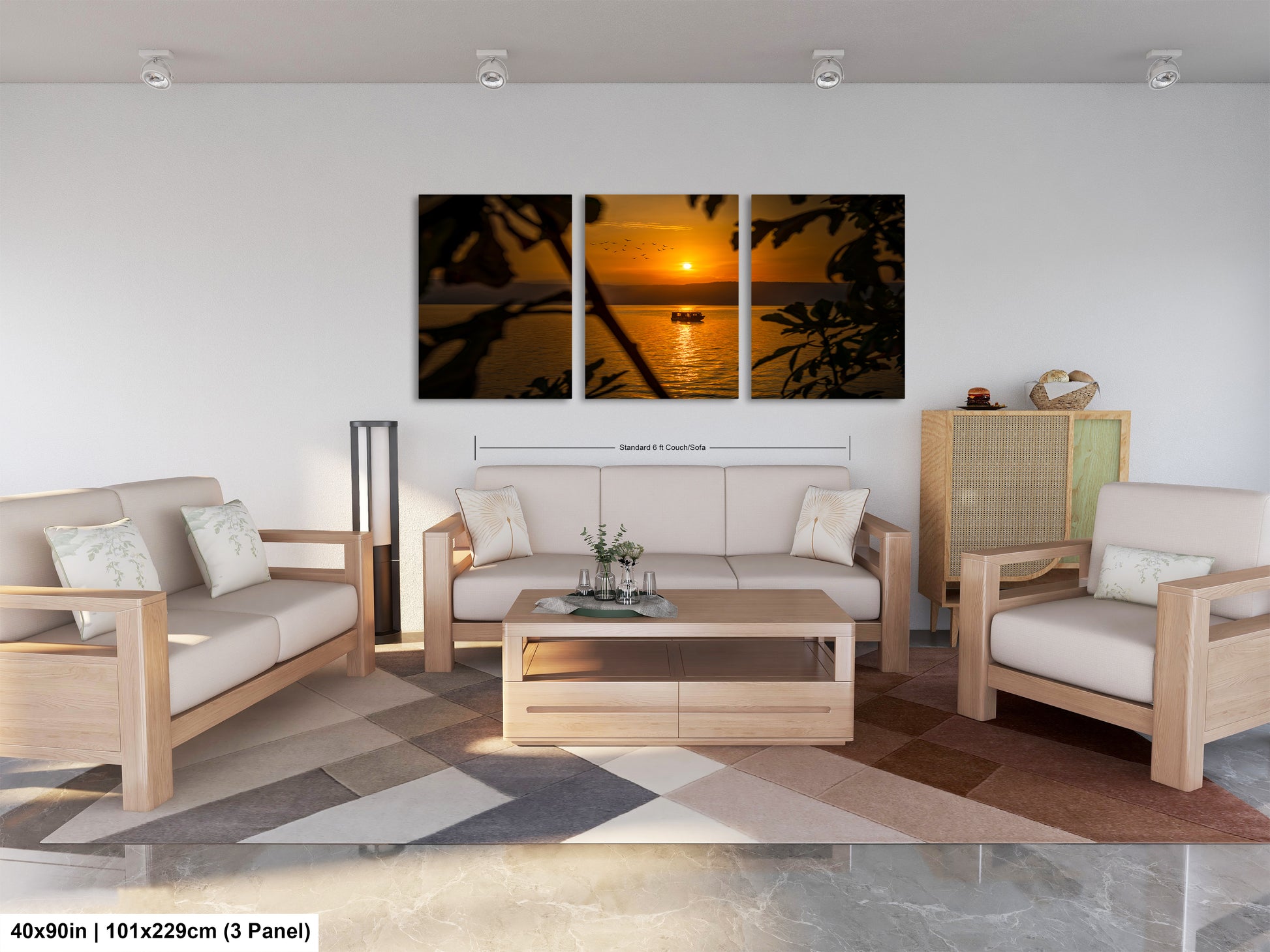 a living room filled with furniture and a painting on the wall