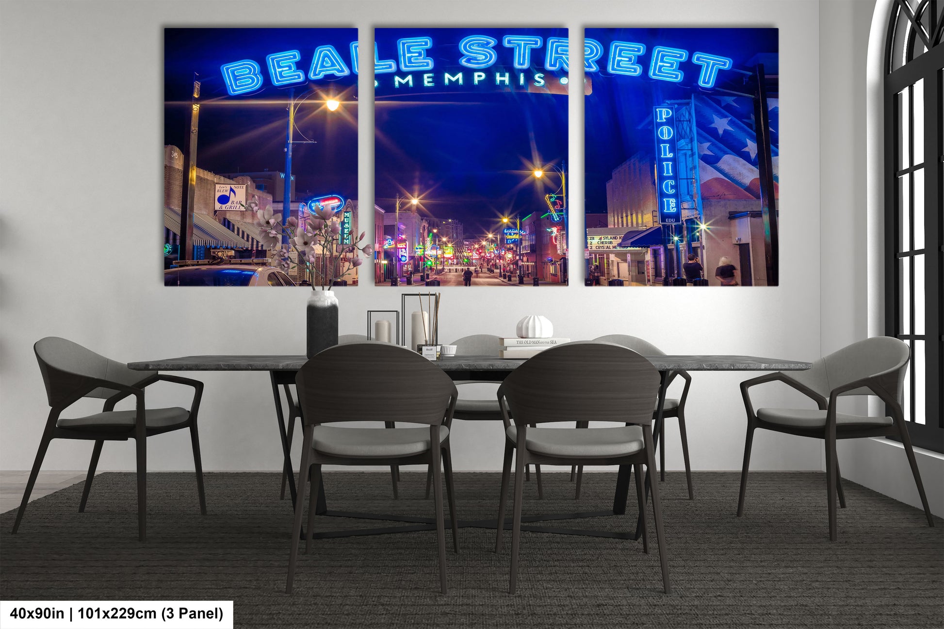a dining room with a table and chairs