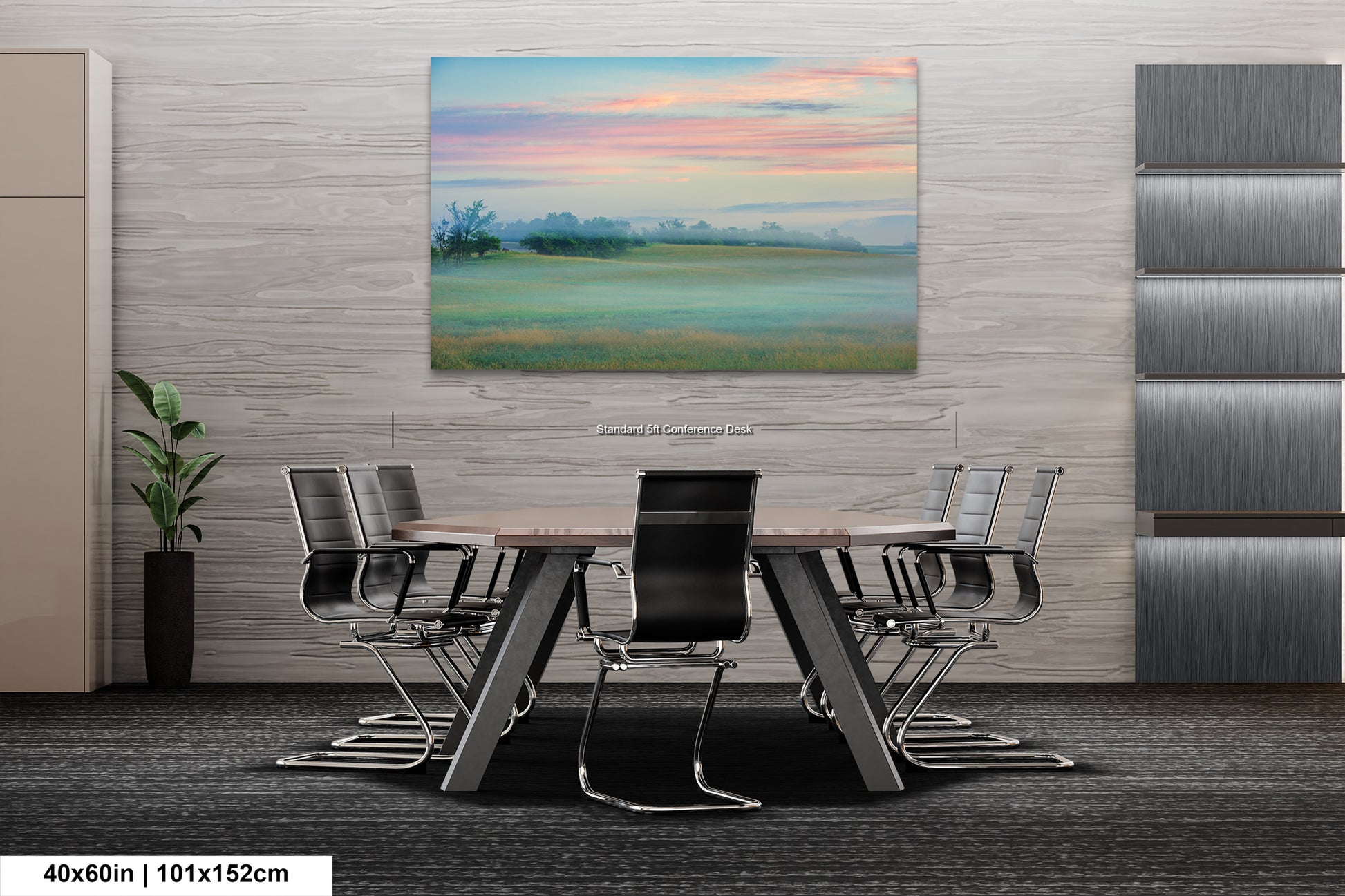 a painting on a wall of a table and chairs