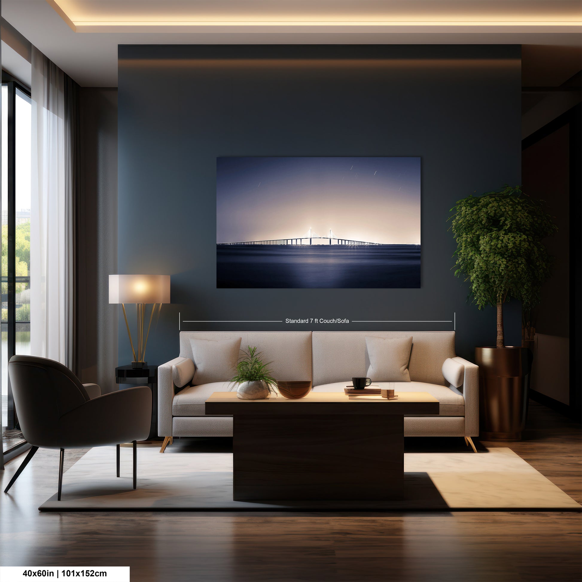 a living room filled with furniture and a painting on the wall