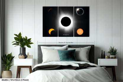 a bed room with a neatly made bed and two paintings on the wall