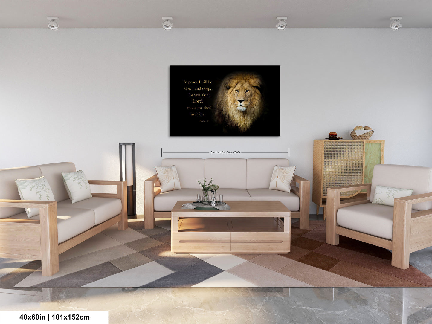 a living room filled with furniture and a painting on the wall