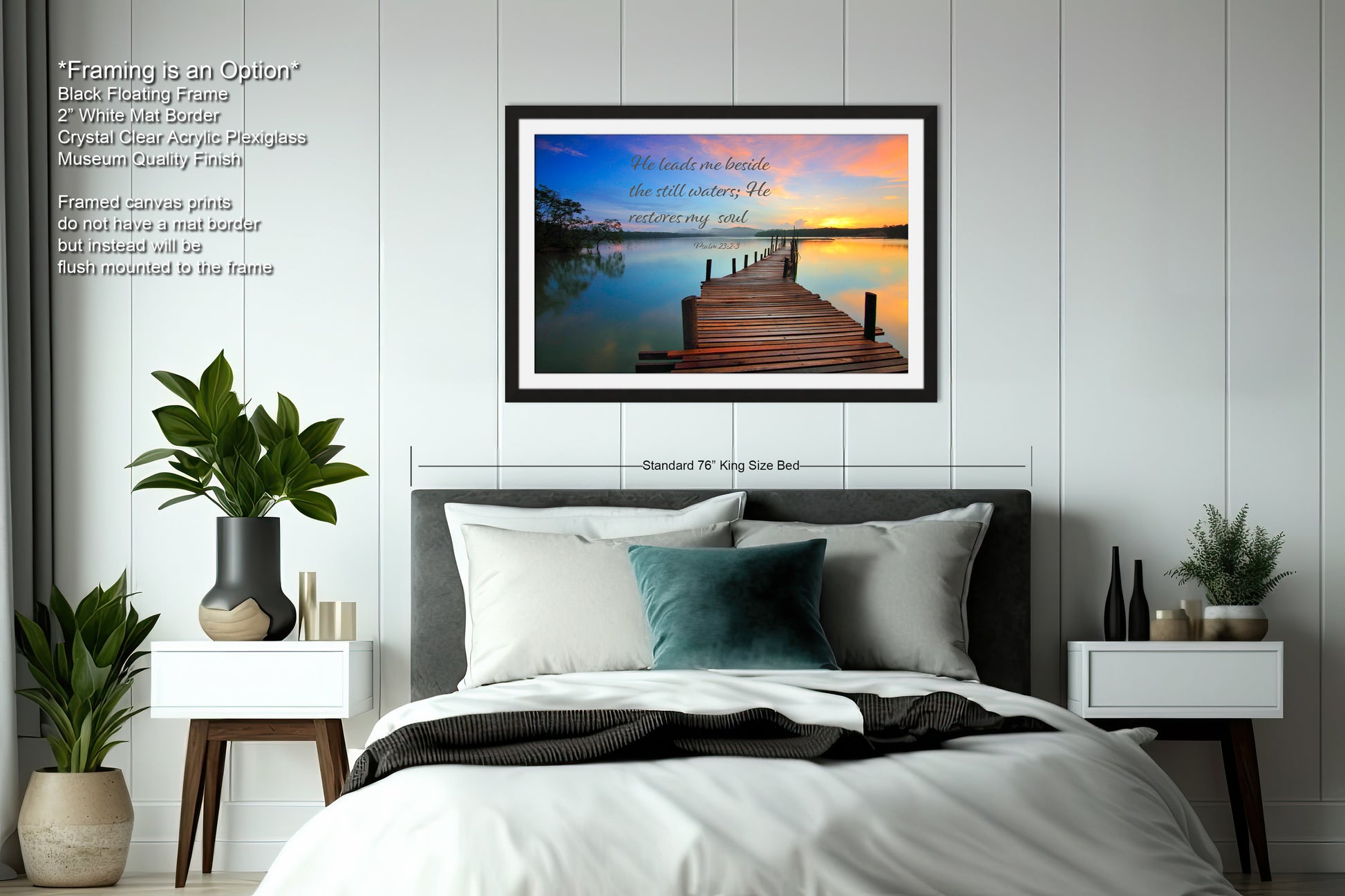a bedroom with a bed and a picture on the wall