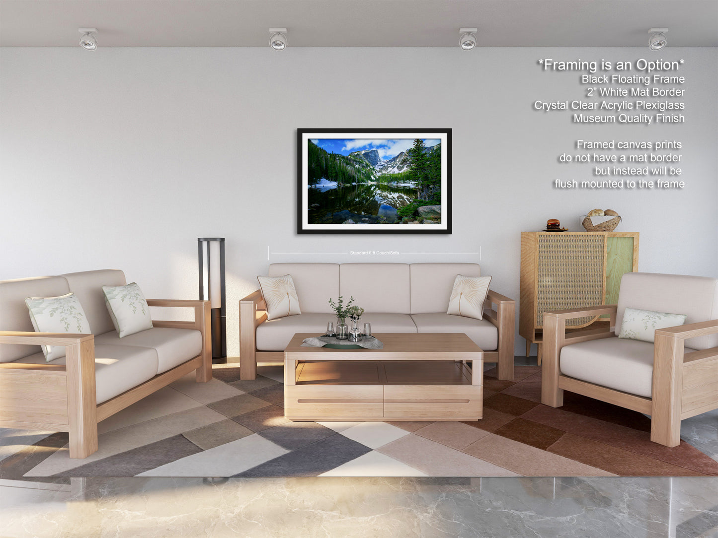 a living room filled with furniture and a painting on the wall