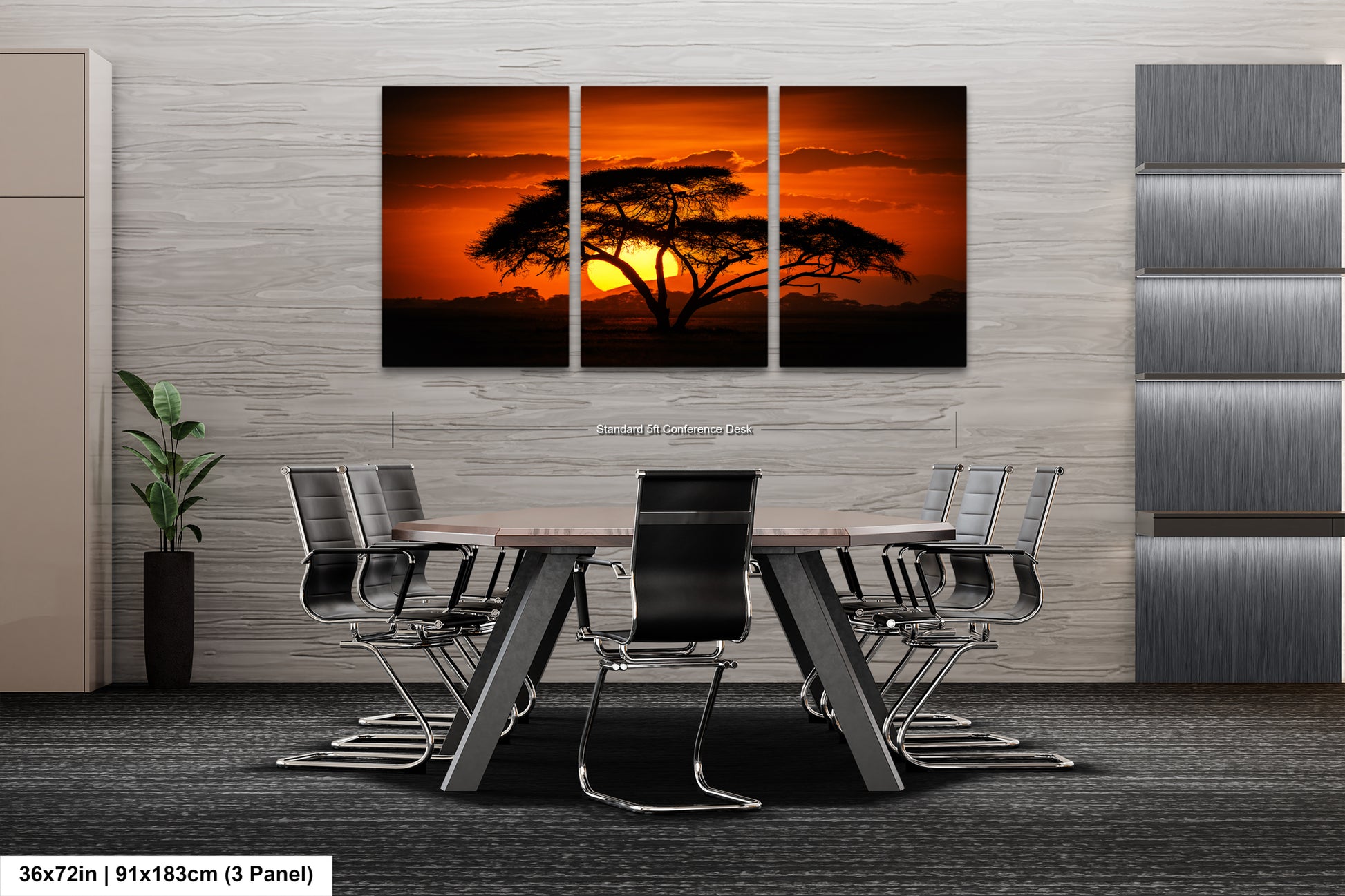 a dining room table with chairs and a painting on the wall