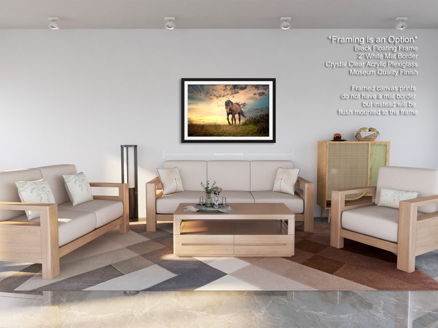 a living room filled with furniture and a painting on the wall