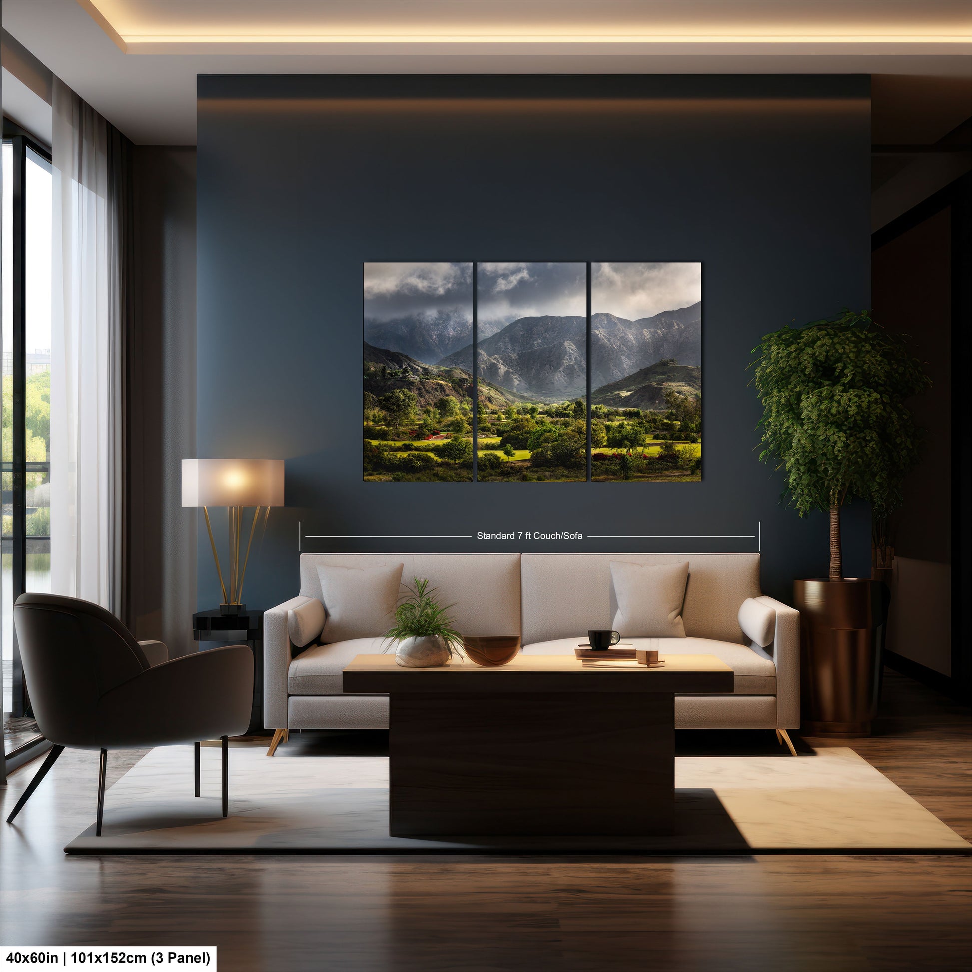 a living room filled with furniture and a painting on the wall