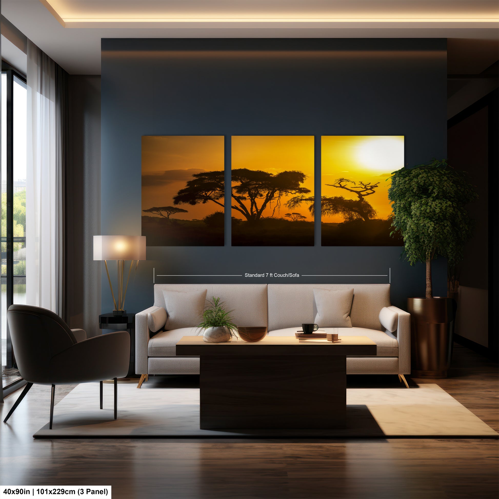 a living room filled with furniture and a painting on the wall