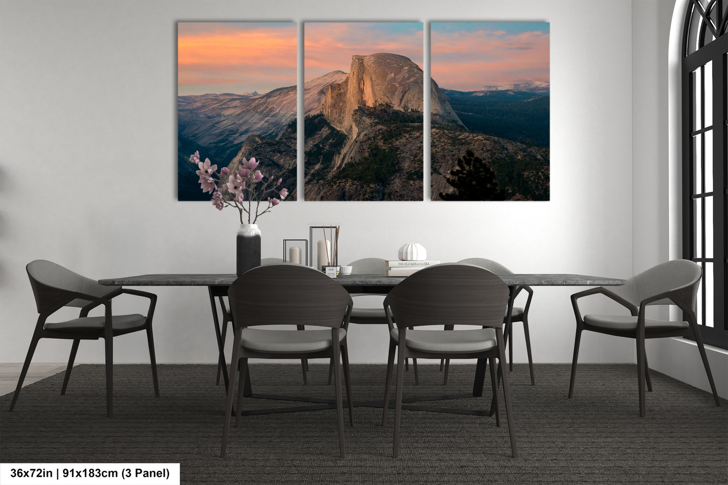a dining room with a table and chairs