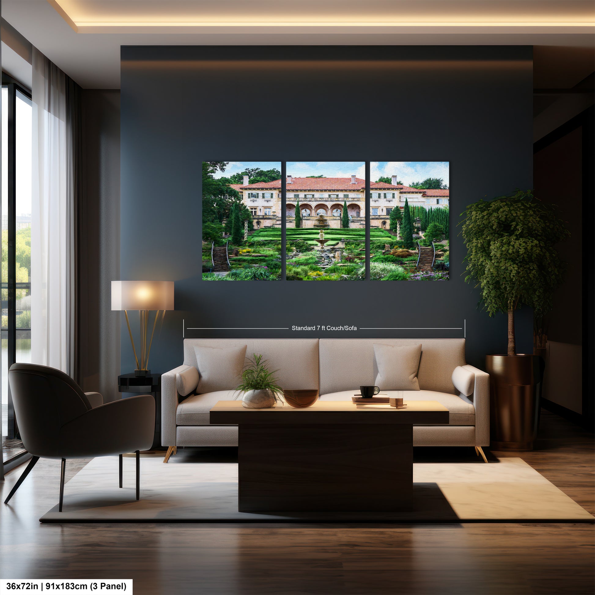 a living room filled with furniture and a painting on the wall