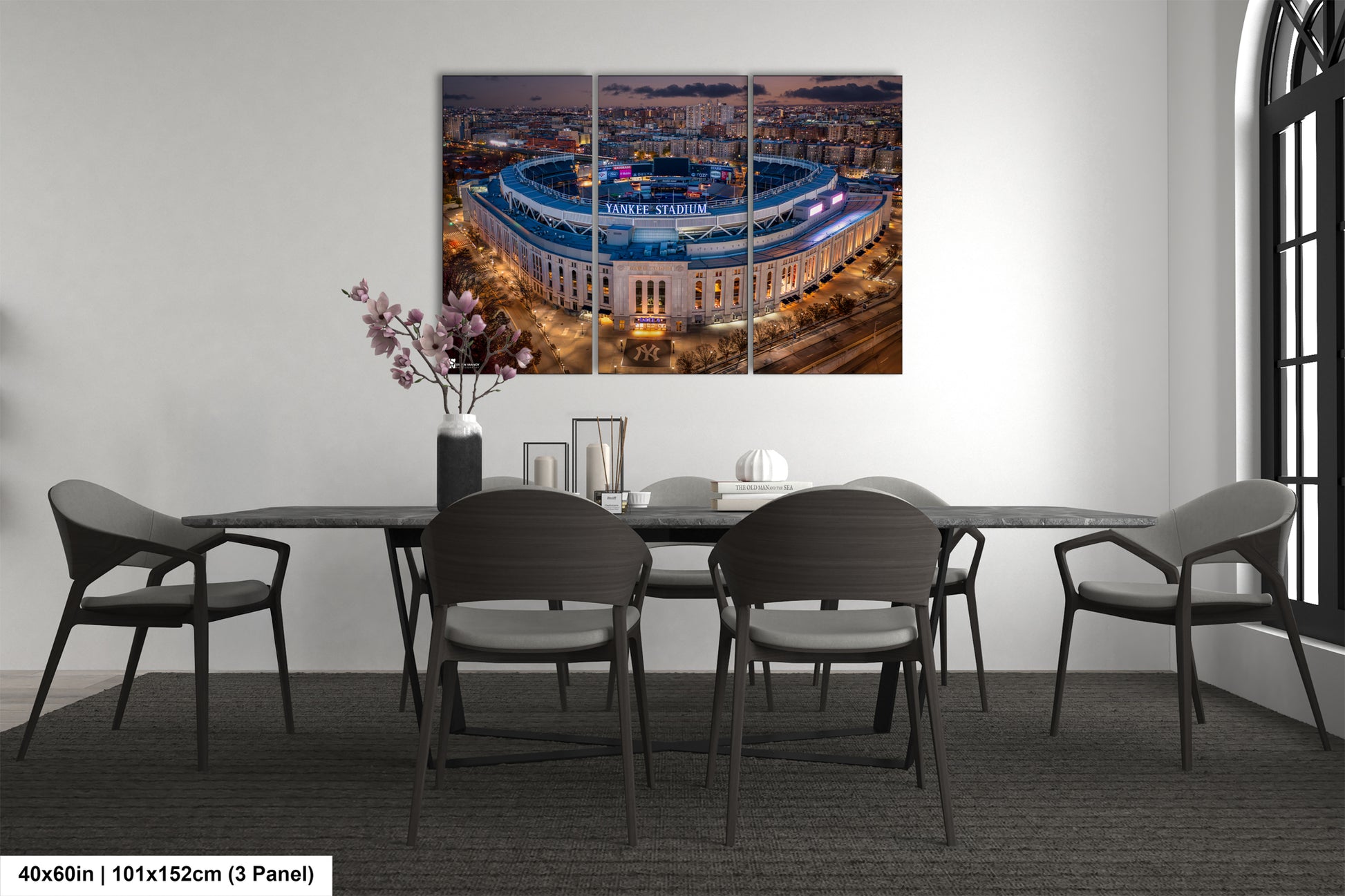 a dining room with a table and chairs