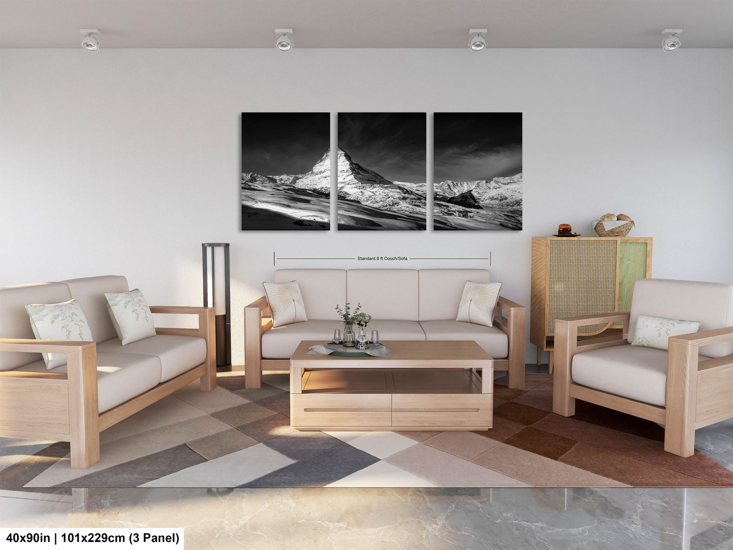 a living room filled with furniture and a painting on the wall