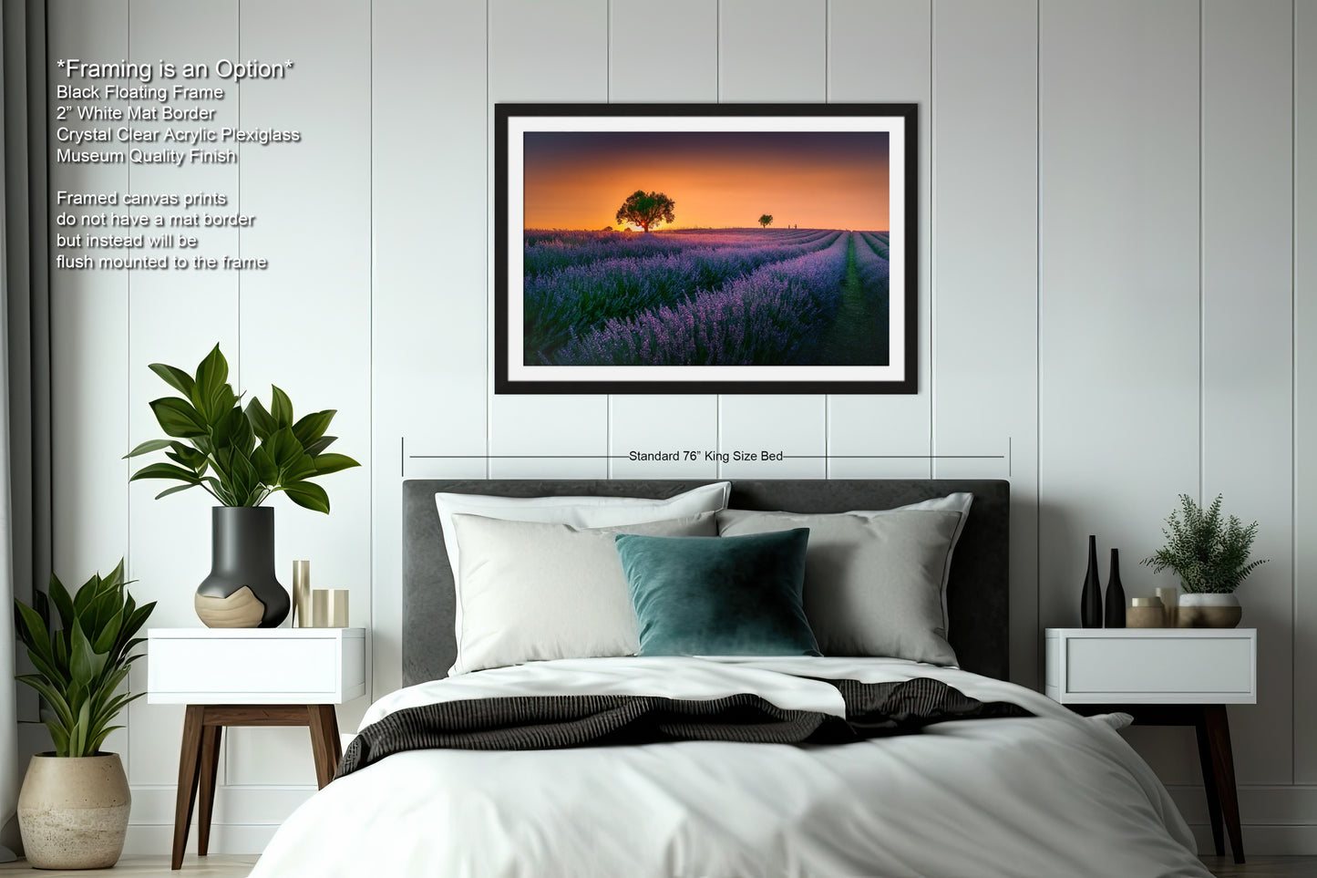 a bedroom with a large bed and a painting on the wall