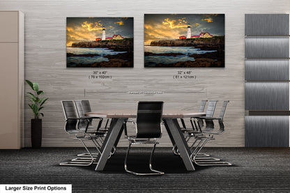 two pictures of a lighthouse on a wall above a table