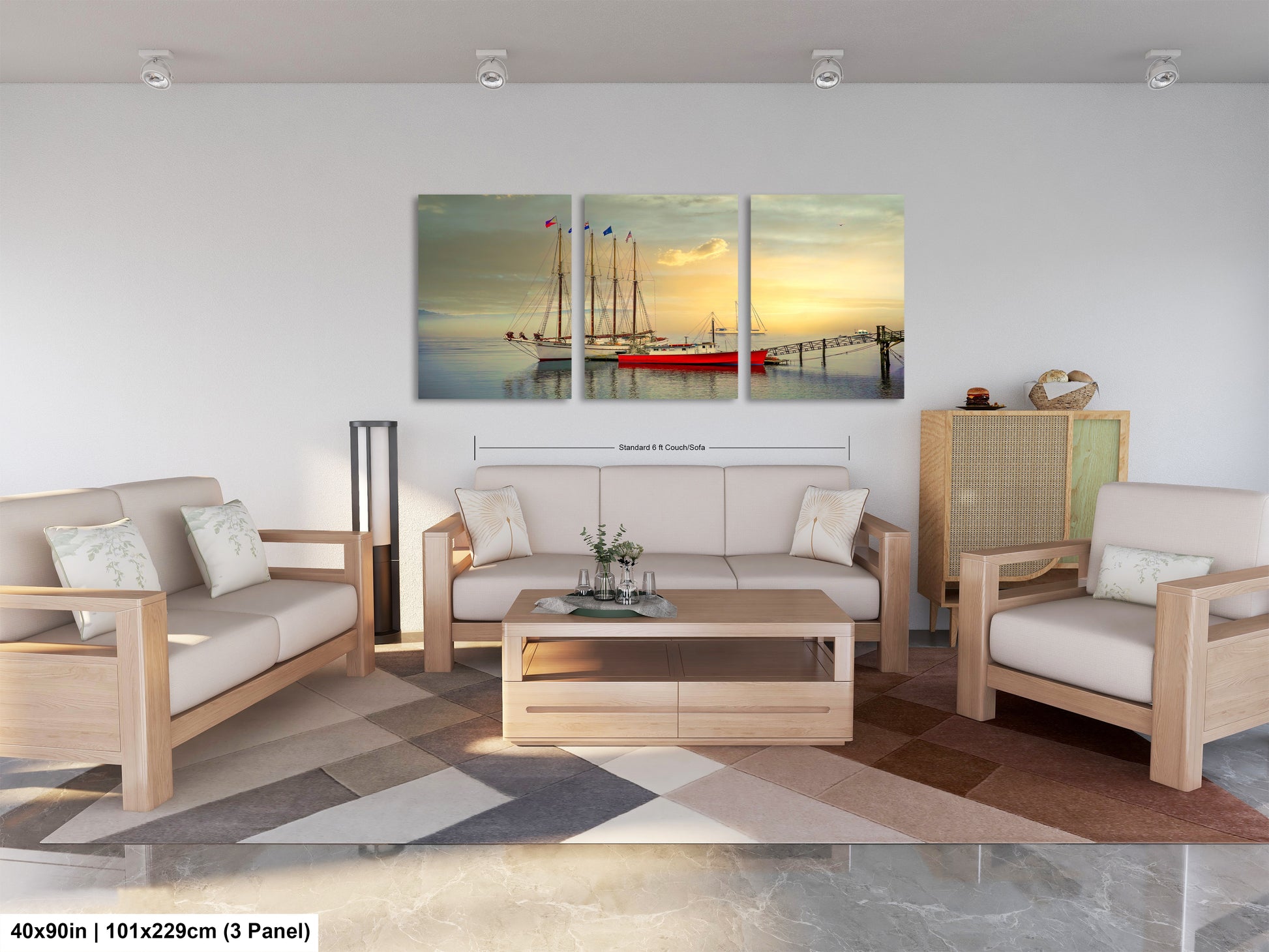 a living room filled with furniture and a painting on the wall
