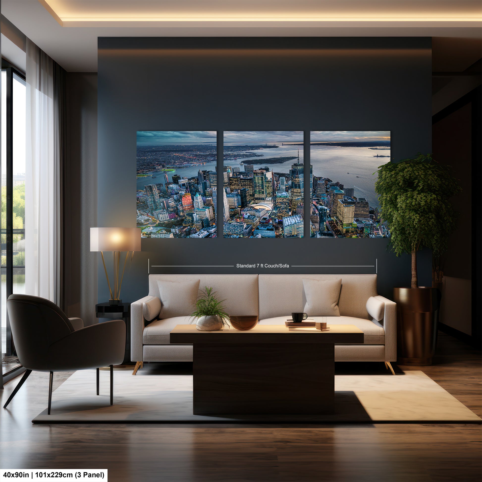 a living room filled with furniture and a painting on the wall
