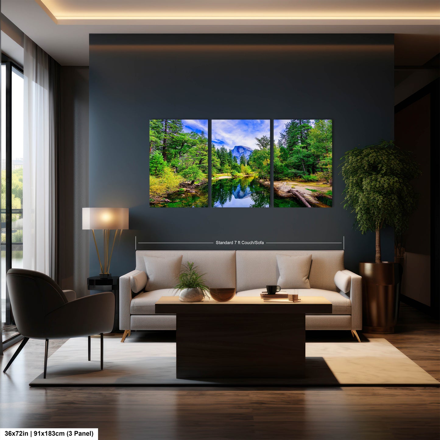 a living room filled with furniture and a painting on the wall