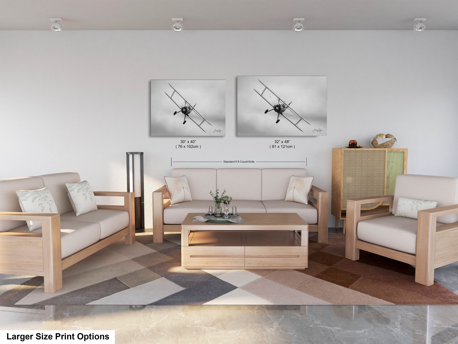 a living room filled with furniture and a painting on the wall