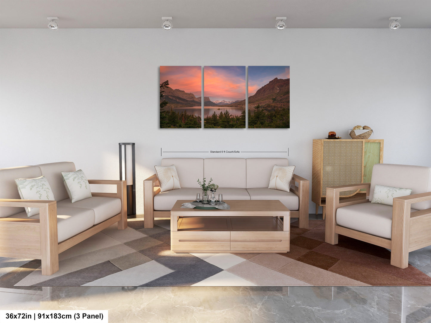 a living room filled with furniture and a painting on the wall