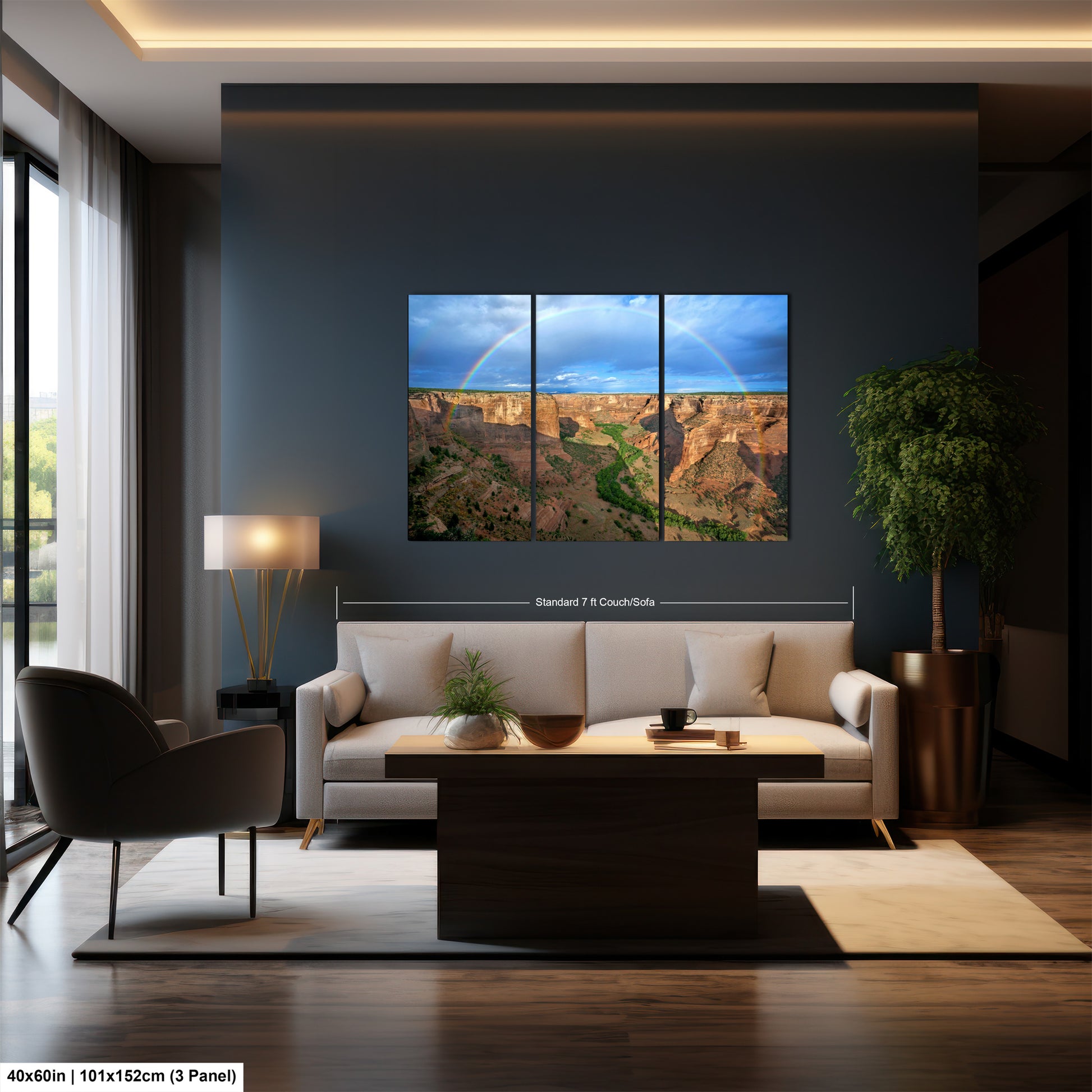 a living room filled with furniture and a painting on the wall