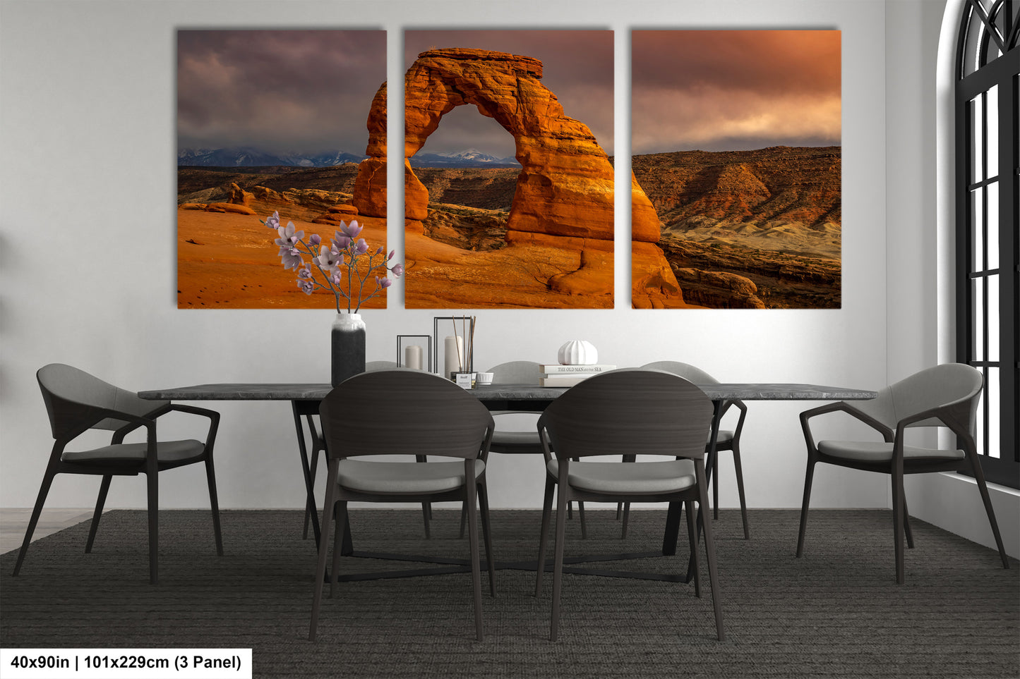 a dining room with a table and chairs