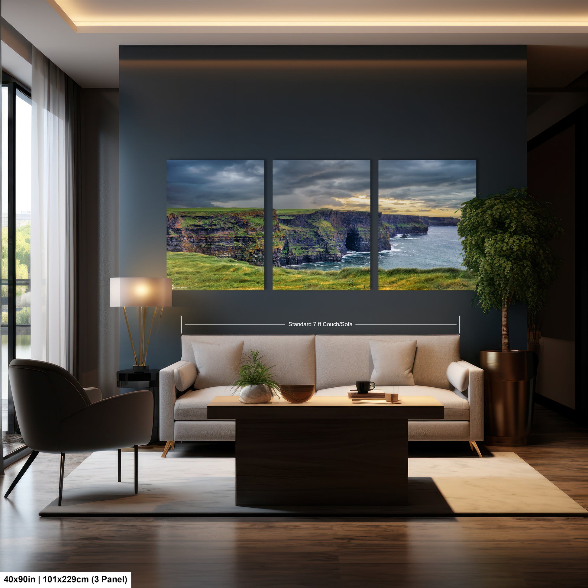 a living room filled with furniture and a painting on the wall